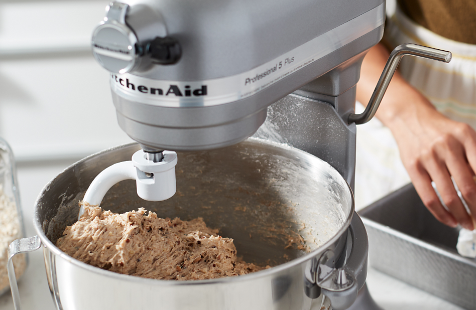 Stand mixer kneading homemade bread dough