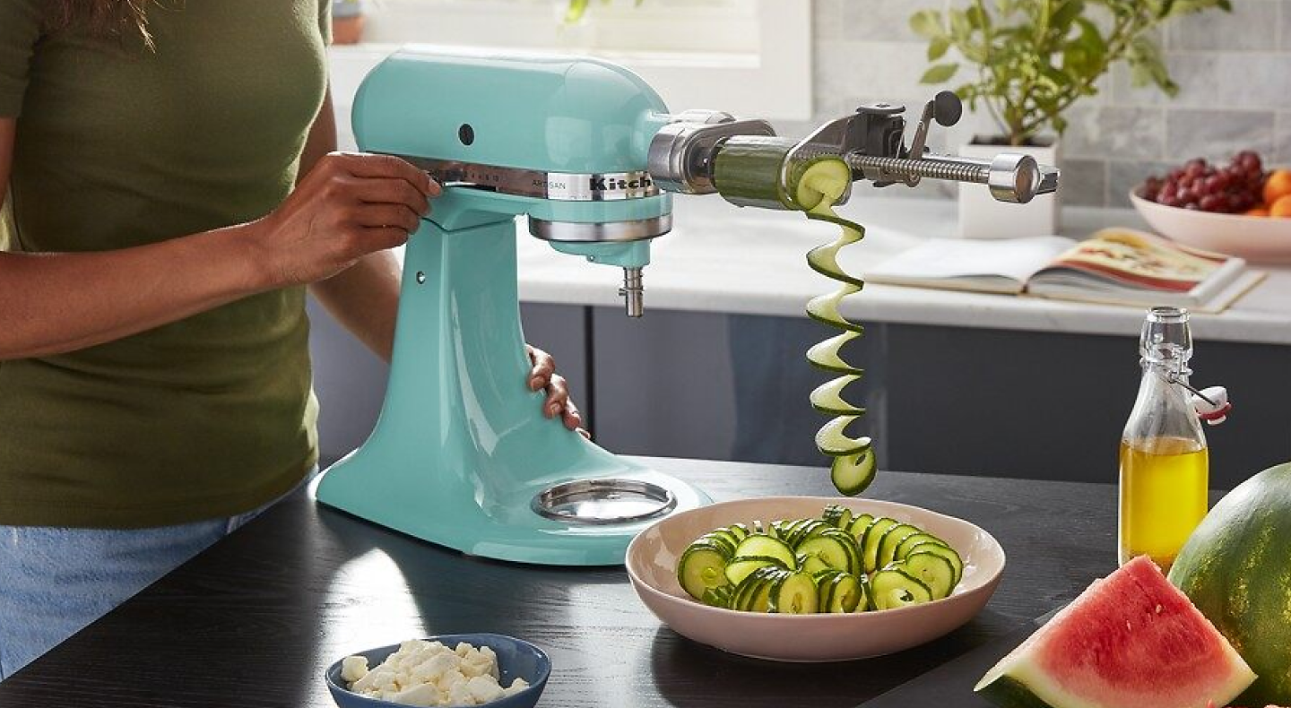 KitchenAid® Spiralizer Attachment spiralizing zucchini