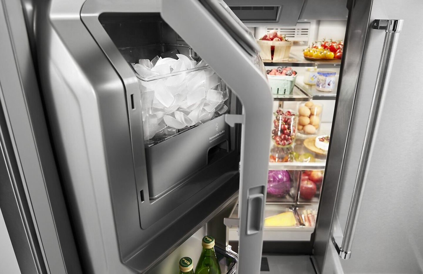 The freezer ice box compartment of a French door refrigerator