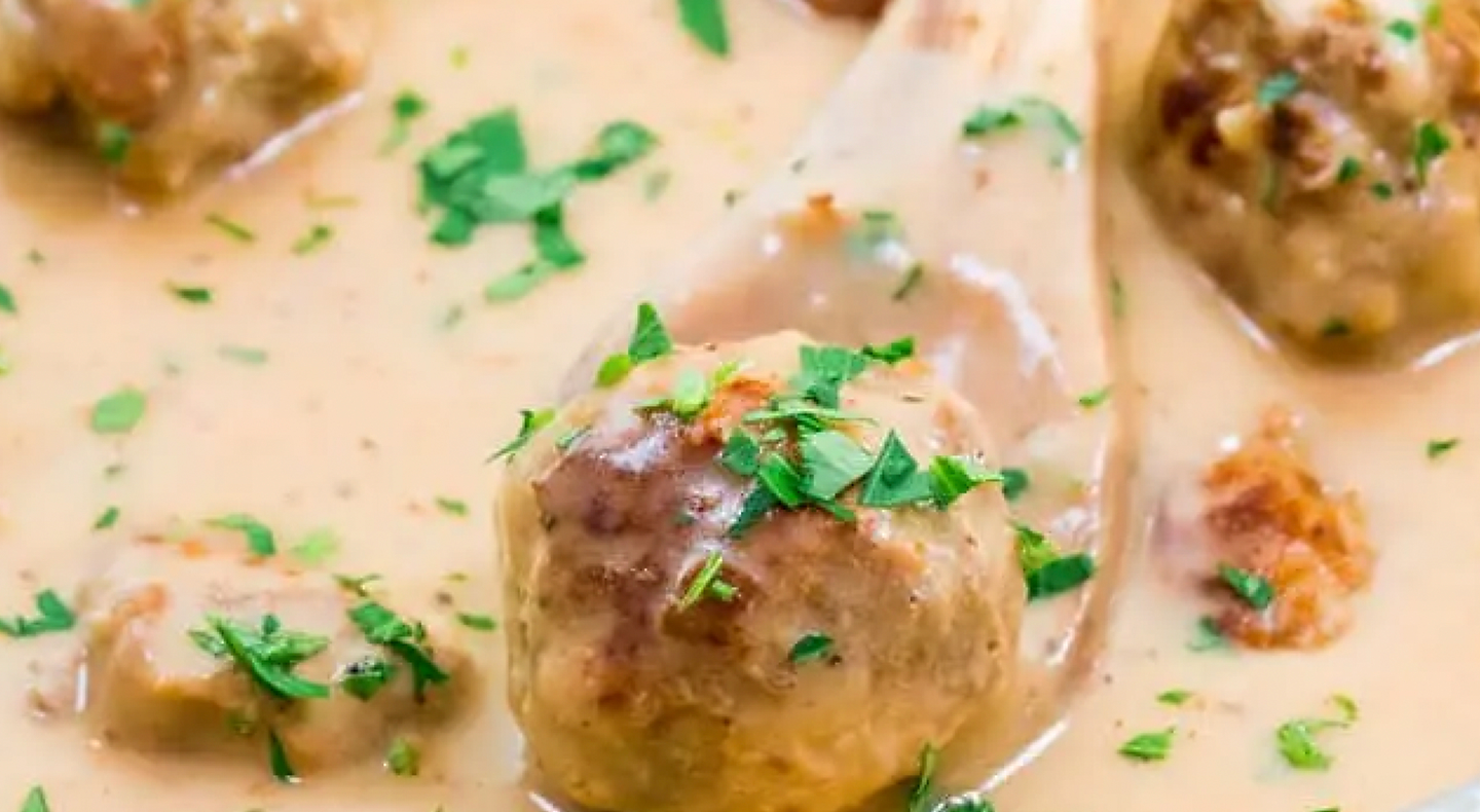 Swedish meatballs topped with fresh herbs
