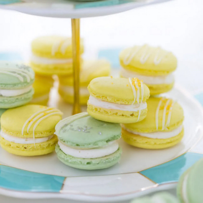A plate of colorful macarons