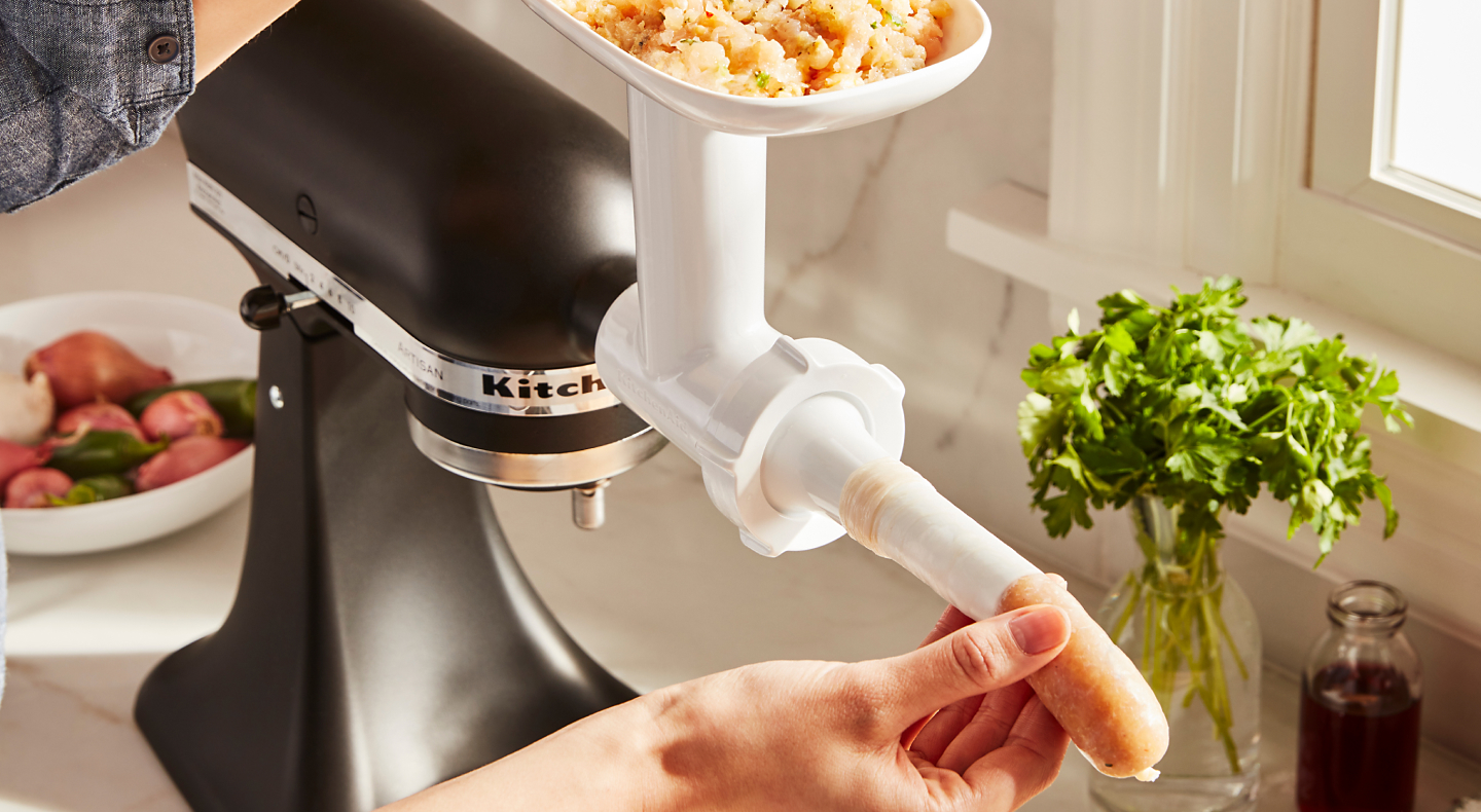  Meat Grinder Attachment for KitchenAid Stand Mixers,  Accessories Included 3 Sausage Stuffer Tubes and 4 Grinding Plates, Metal  Food Grinder Accessories by iVict: Home & Kitchen