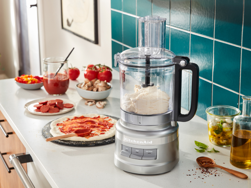 A food processor with dough