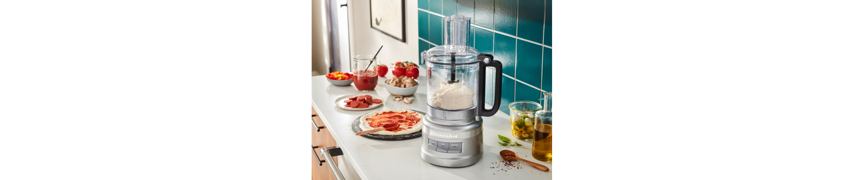 A food processor with dough