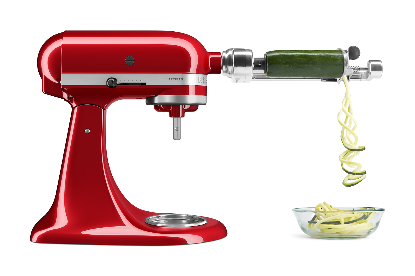 A KitchenAid® Stand Mixer with zucchini spirals.