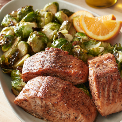 Salmon and brussel sprout dish.