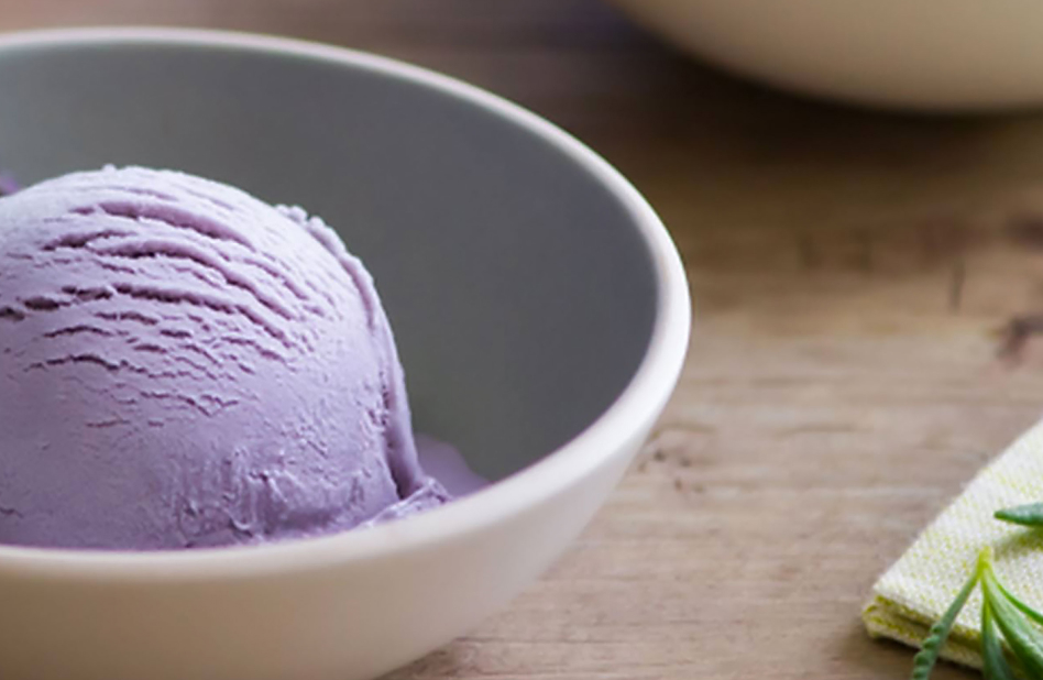 Bowl of homemade lavender ice cream