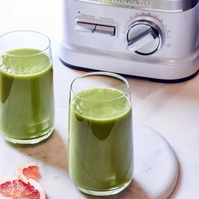 Green smoothies on a counter
