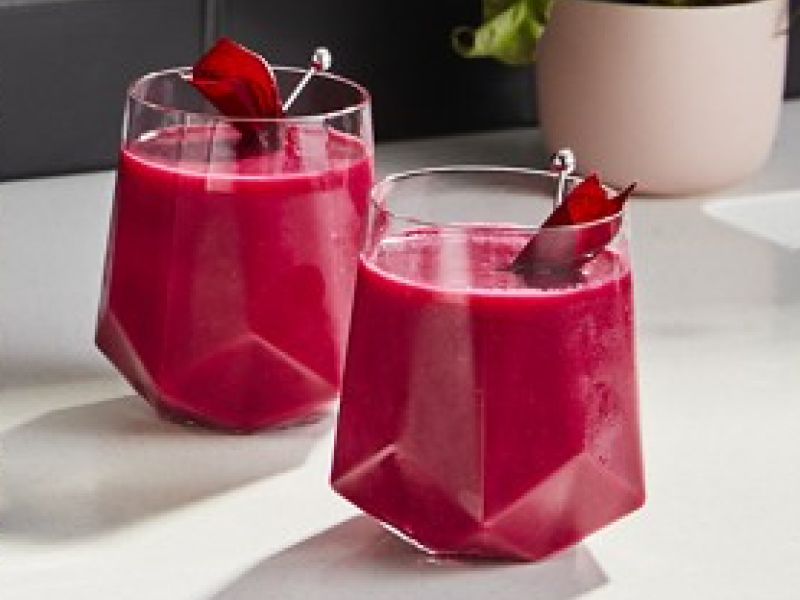 Smoothies in glasses on counter
