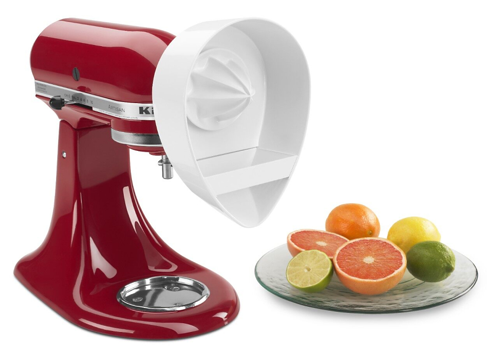 Empire red KitchenAid® stand mixer with citrus juicer attachment