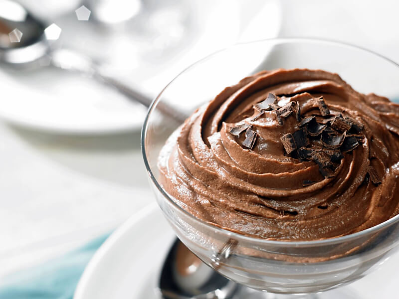 Chocolate mousse in a glass dish