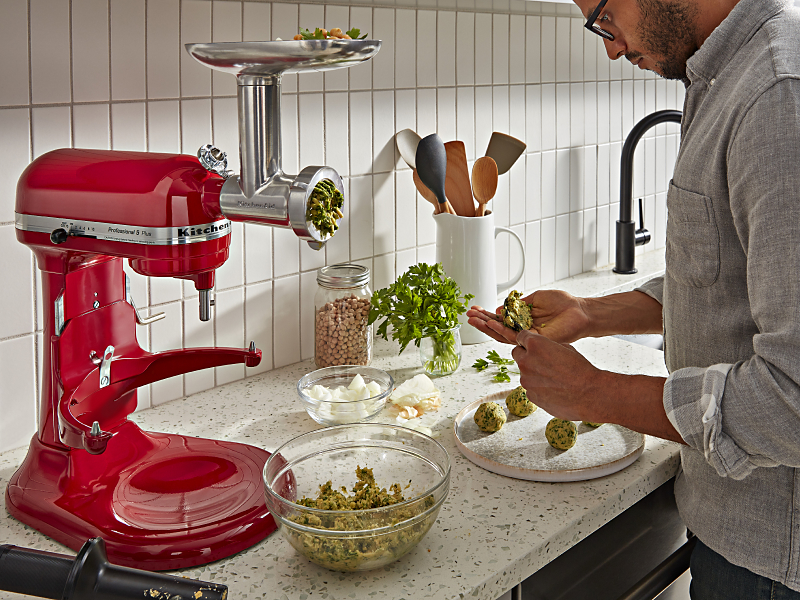 KitchenAid® Food Grinder attached to stand mixer