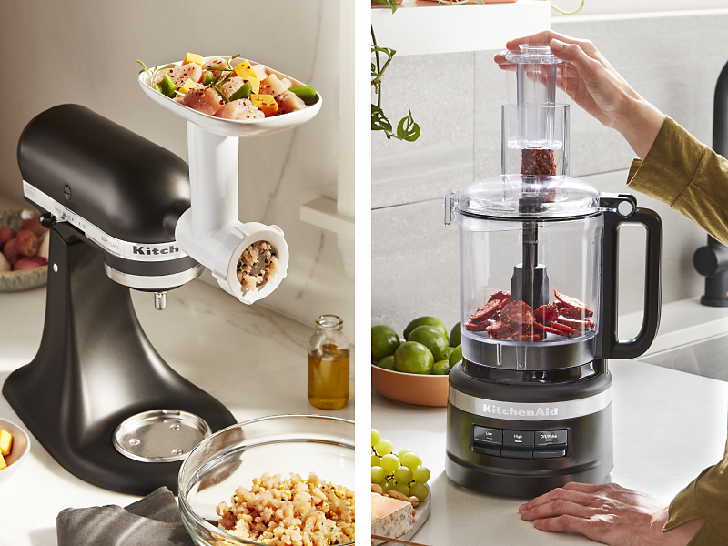 Food grinder vs food processor side by side showing different uses
