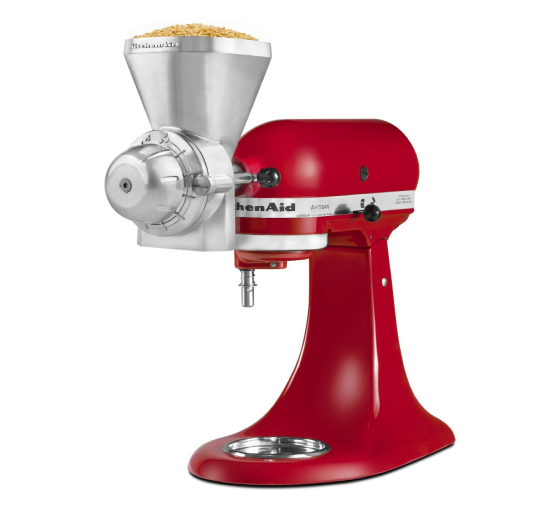 Empire Red KitchenAid® stand mixer with an All Metal Grain Mill 