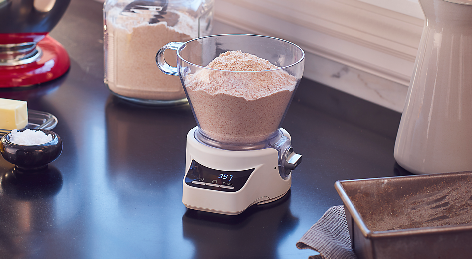 Measuring flour in a kitchen scale