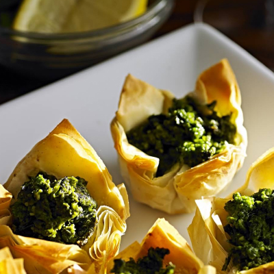Spinach feta tartlets on a plate