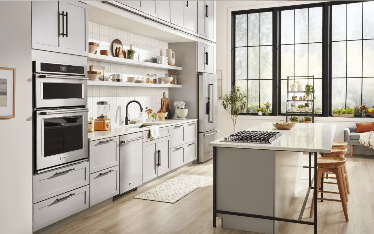 appliance lift  Eclectic kitchen, Kitchen aid, Kitchen cabinets