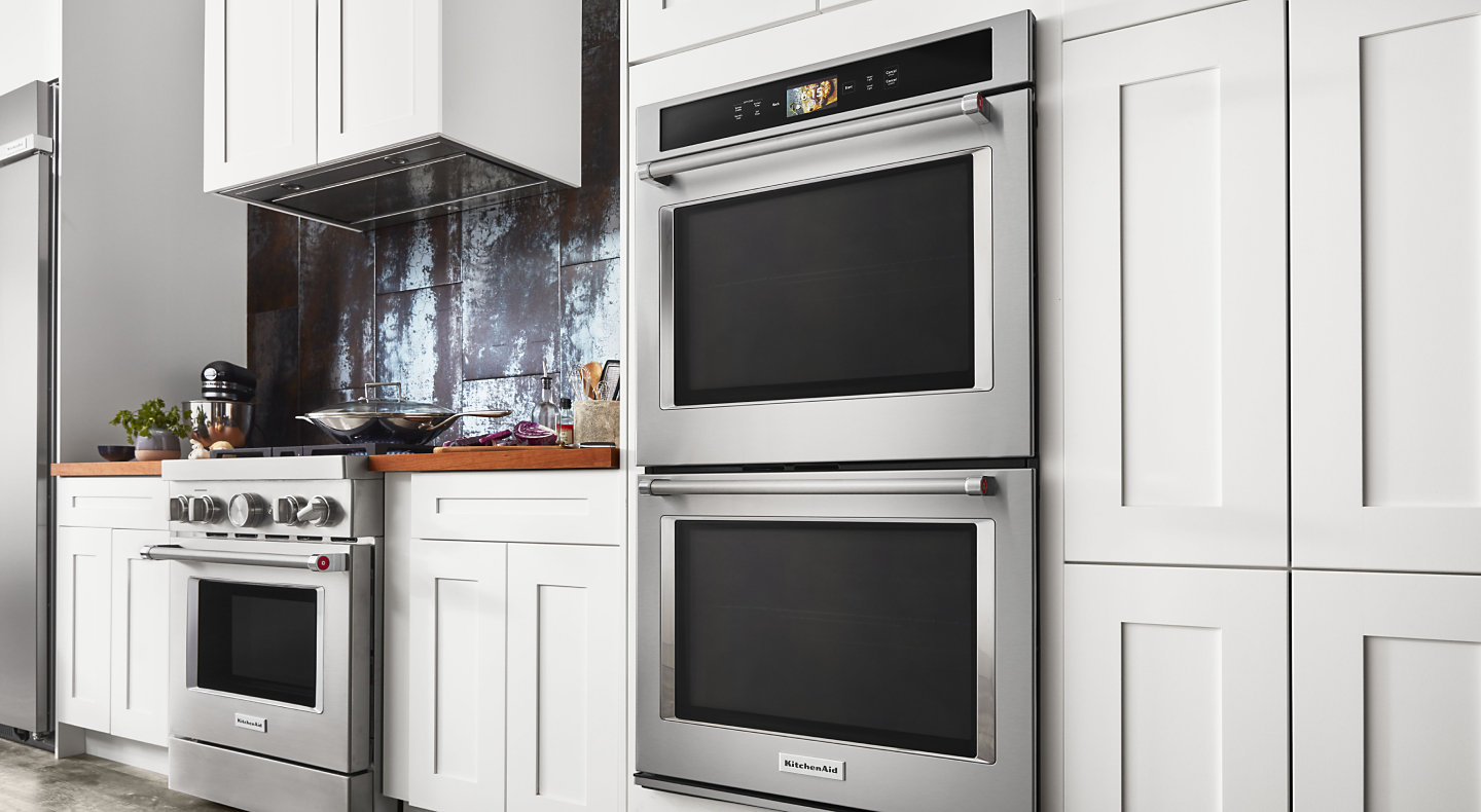KitchenAid® double wall oven in a white kitchen