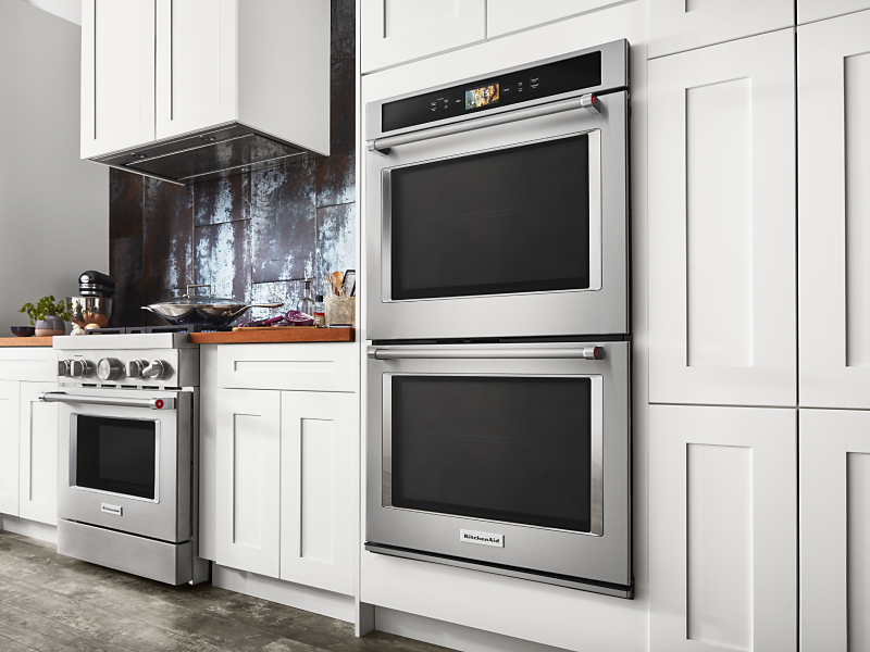 KitchenAid® double wall oven in a white kitchen