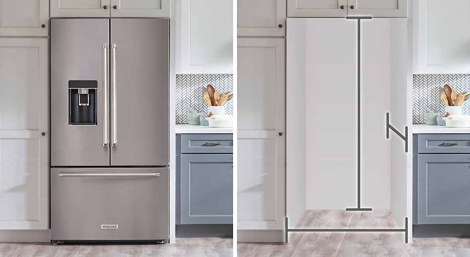 KitchenAid® French Door Refrigerator with measurement lines