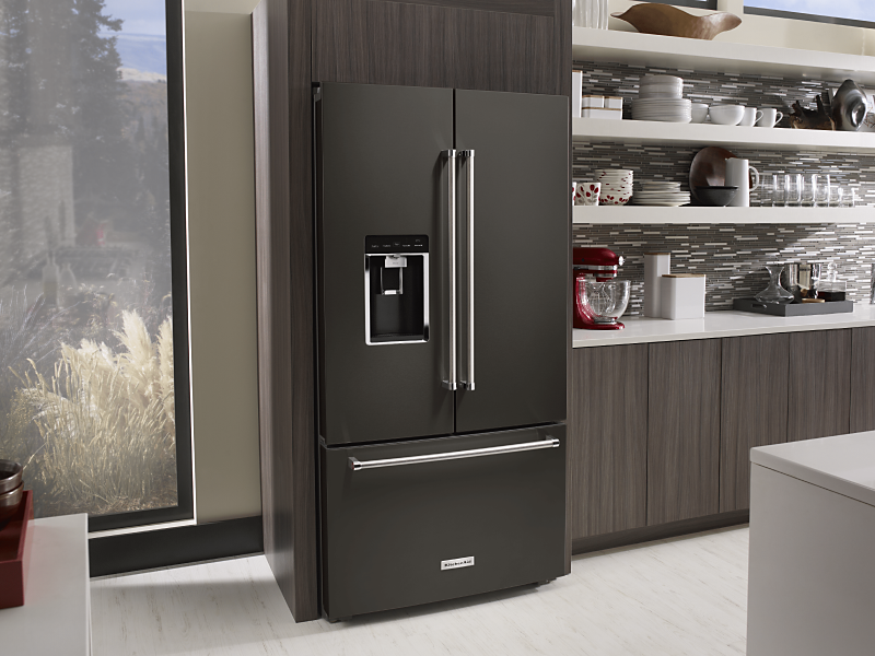 Black stainless steel KitchenAid® refrigerator