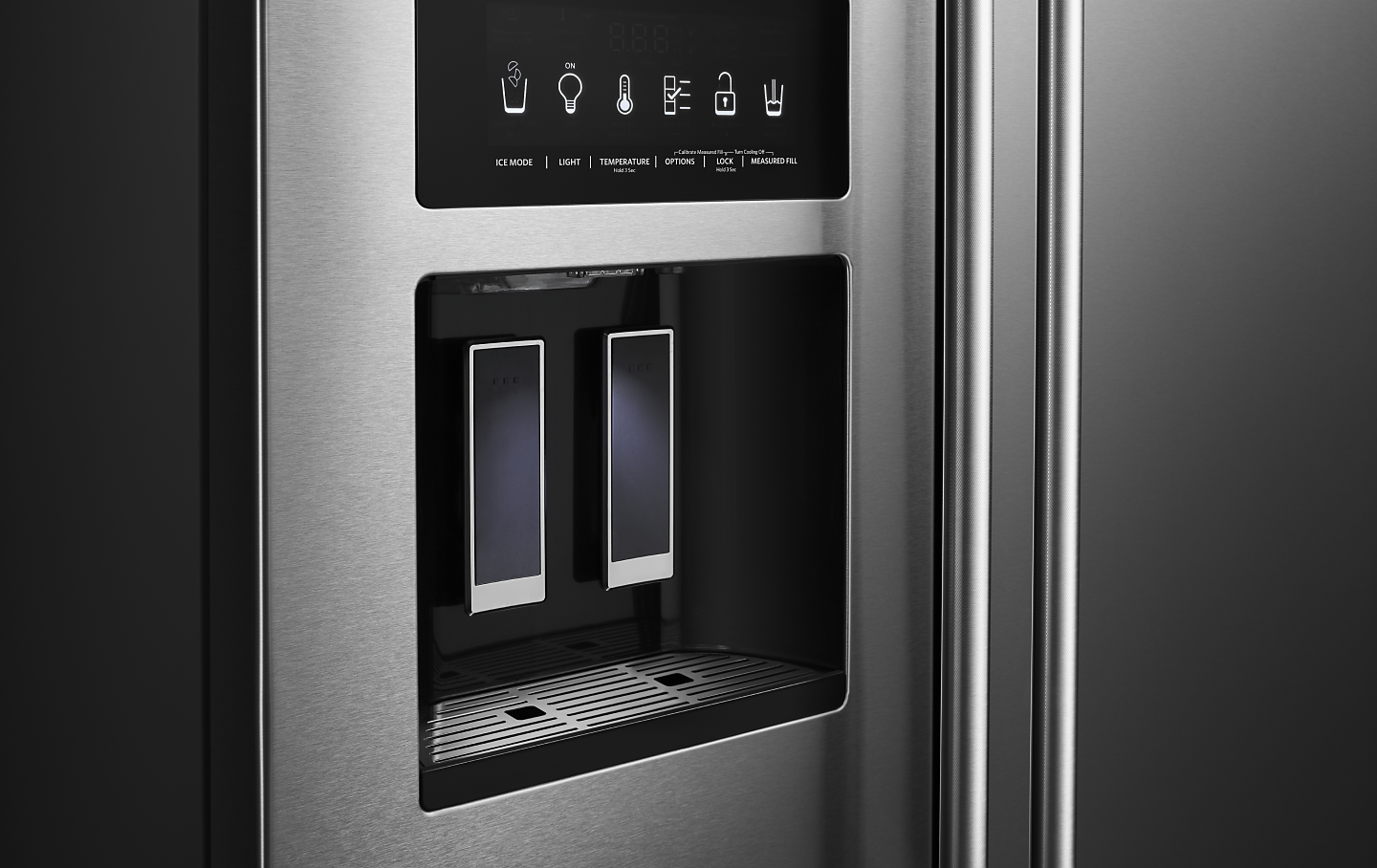 Refrigerator ice maker and water dispenser control panel