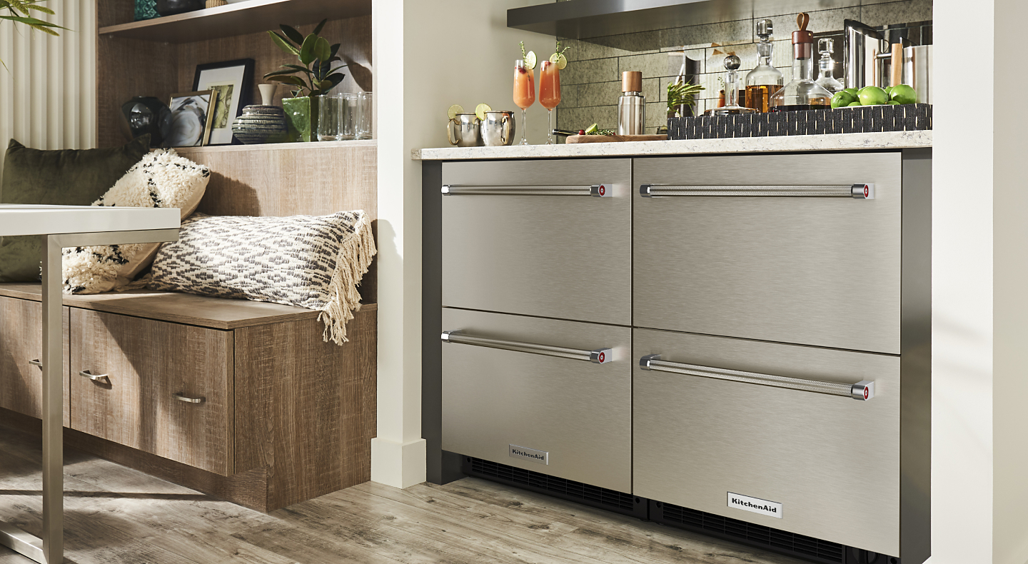 KitchenAid® stainless steel undercounter refrigerator drawers