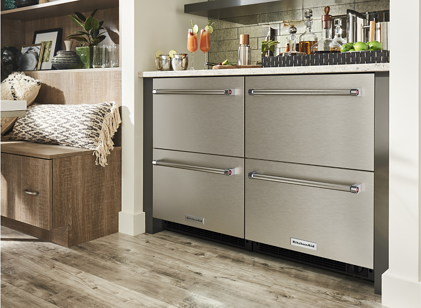KitchenAid® stainless steel undercounter refrigerator drawers