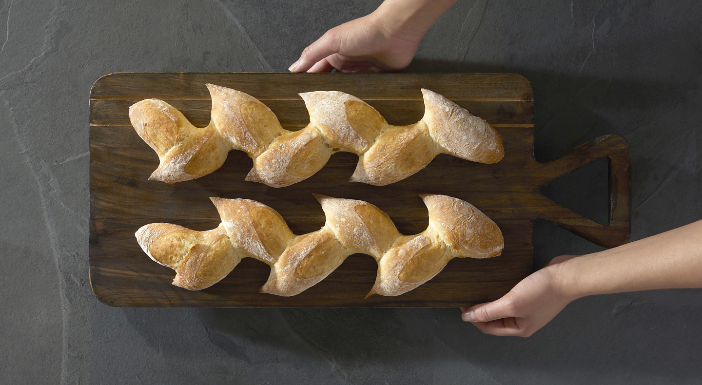 Homemade bread loaves in a wavy pattern