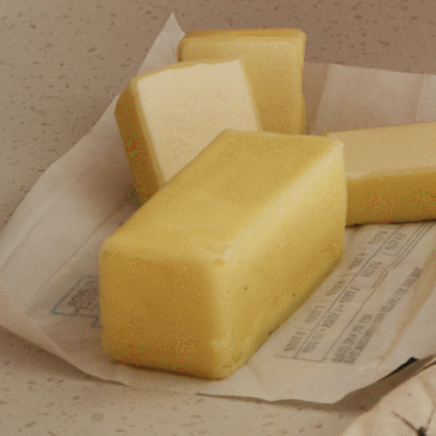 Cubed butter cut into slices