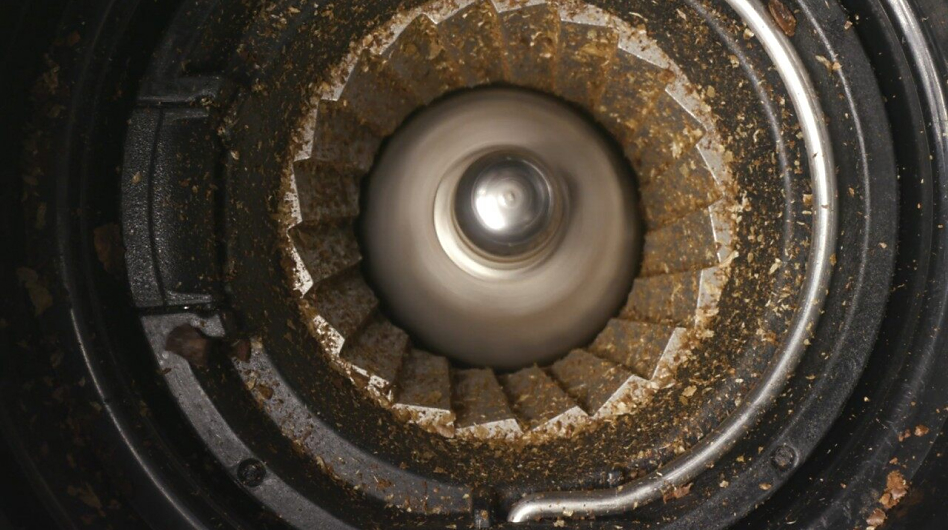 Interior of a burr coffee grinder.