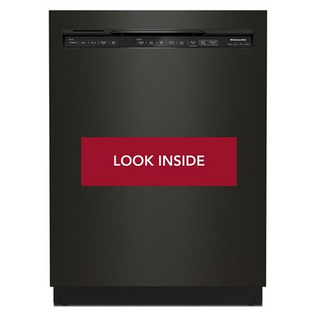 Black open front control dishwasher