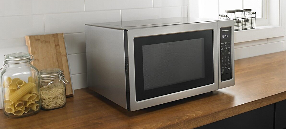 Stainless steel countertop microwave