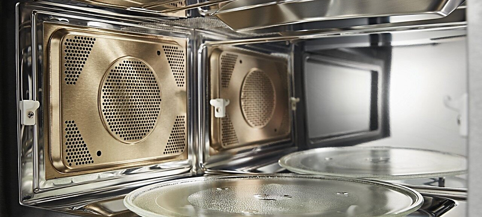 Inside of a convection microwave with a fan