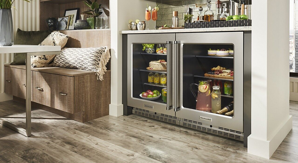 Undercounter refrigerators with food and drinks inside
