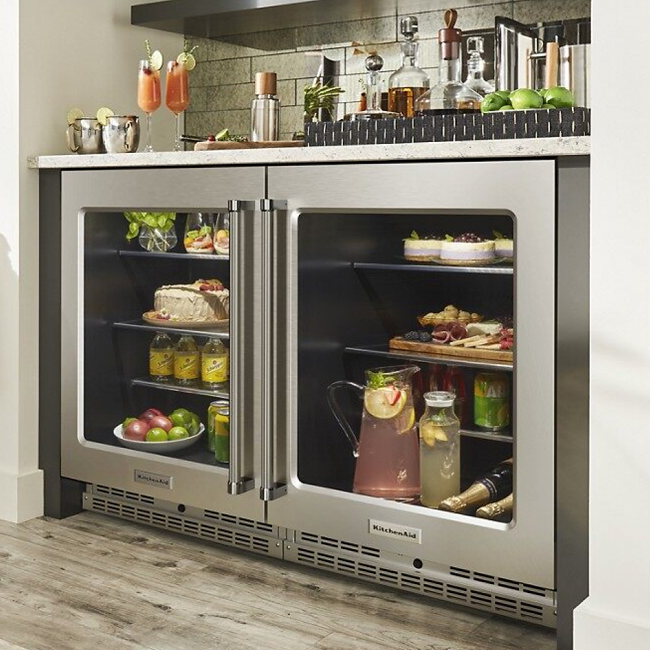 Undercounter refrigerators with food and drinks inside