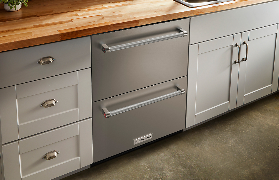 Stainless steel KitchenAid® undercounter refrigerator drawers