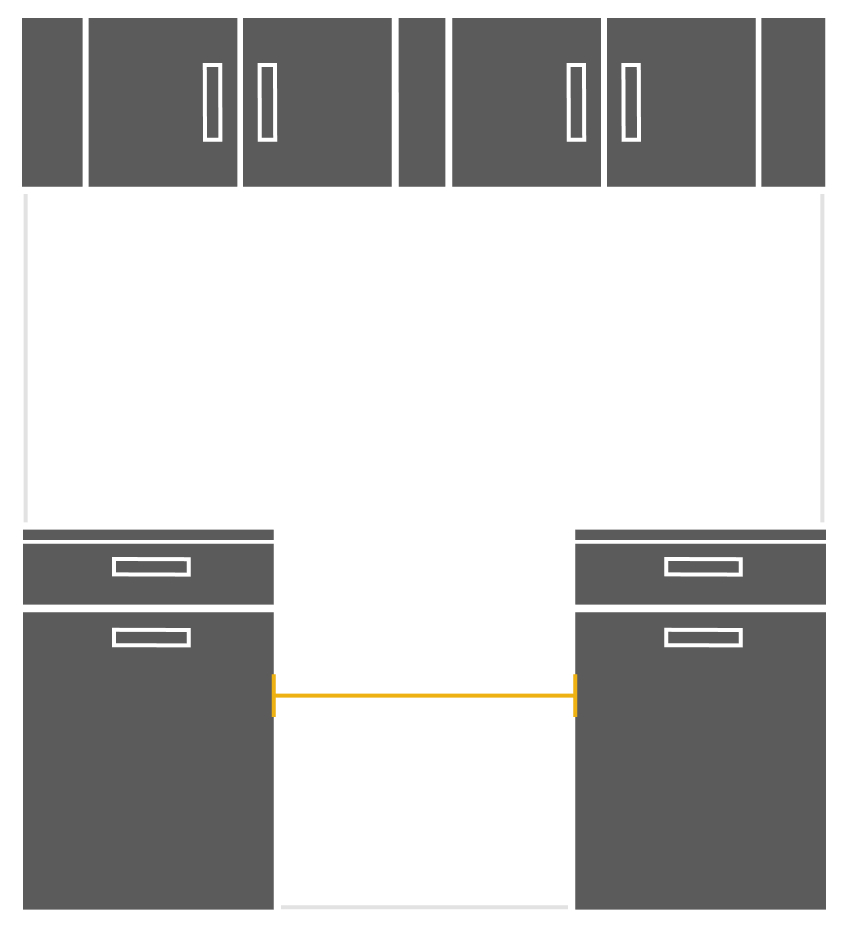 Illustration showing how to measure cabinet cutout width