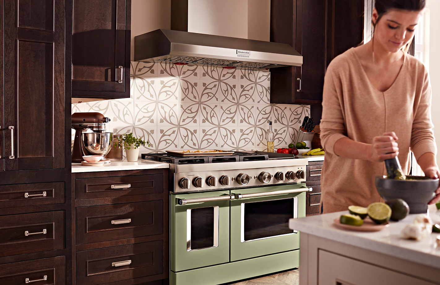 Green dual fuel range with double oven