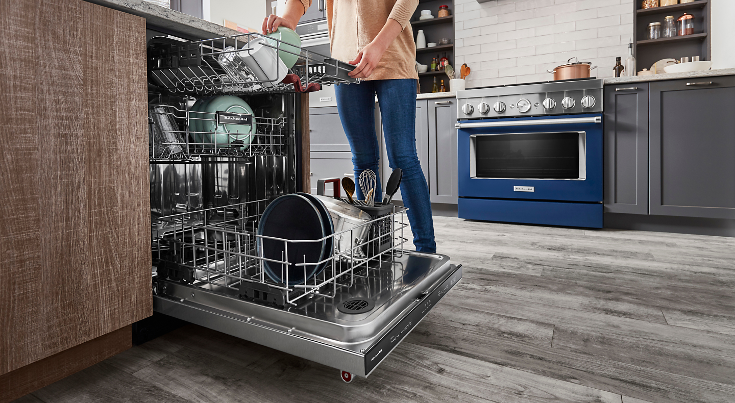Open KitchenAid® Dishwasher with FreeFlex™ Third Rack