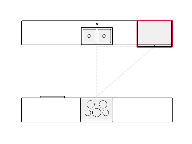 Diagram showing refrigerator placement in galley kitchen