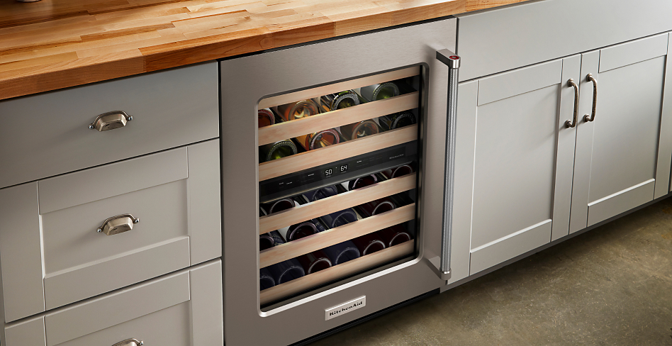 KitchenAid® wine refrigerator with hidden hinges