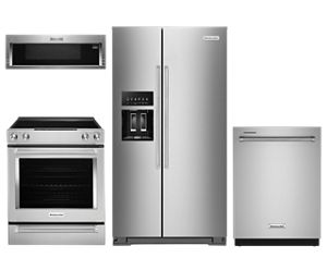 1000-Watt Microwave, Slide-In Convection Range, 44 dBA Dishwasher and Side-By-Side Refrigerator