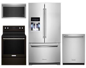 French Door Refrigerator, 1,000-Watt Microwave Hood, Electric Convection Range and 44 dBA Dishwasher