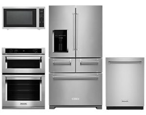 Freestanding Refrigerator, Combination Wall Oven,1,200-Watt Microwave Hood and 44 dBA Dishwasher