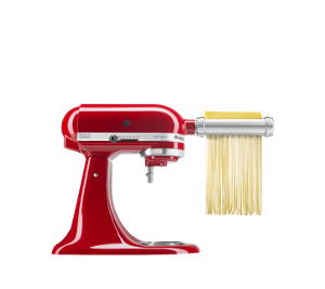 Red KitchenAid® Stand Mixer with Attachments.