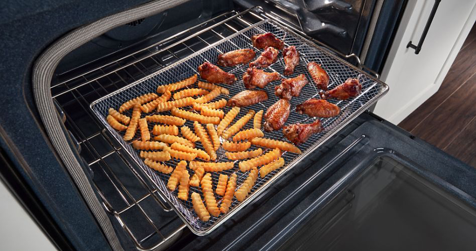 Air frying wings and fries in a convection oven