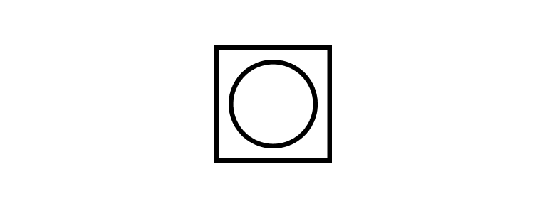   An icon of a dryer; a circle inside a square.