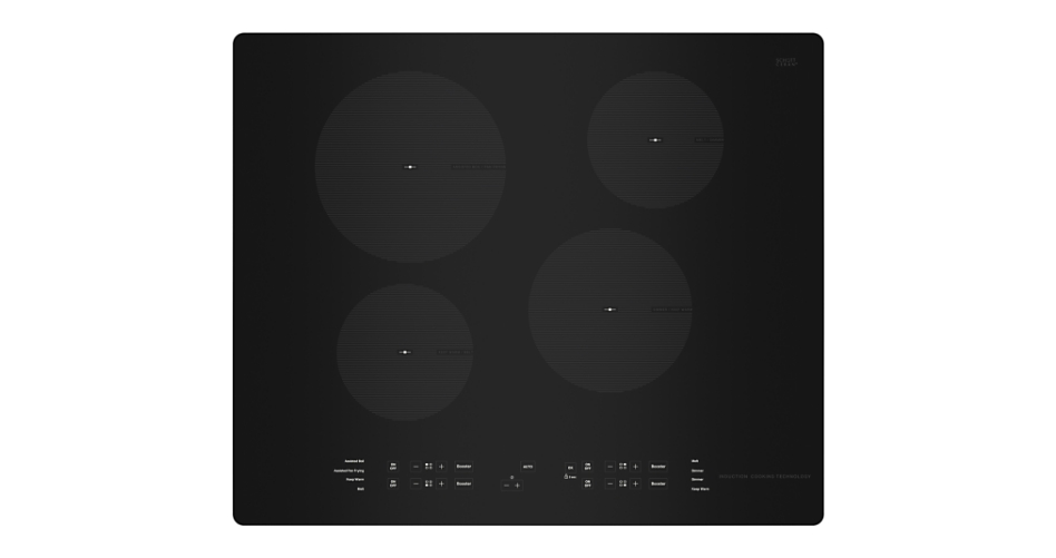 Photo of an induction cooktop with four elements