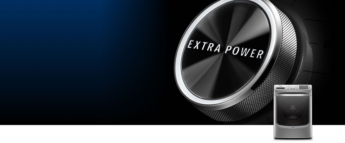 Close-up of the Maytag Extra Power button